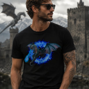 Camiseta Dragão de Chama Azul que Sopra Fogo