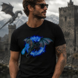 Camiseta Dragão de Chama Azul Respirando Fogo