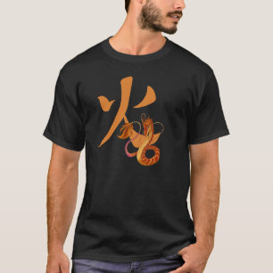 Camiseta Dragão de Coral de Fogo com Kanji
