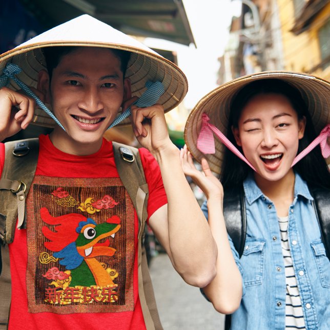 Camiseta Dragão de Corte de Papelaria Chinês Vermelho Doura (Criador carregado)