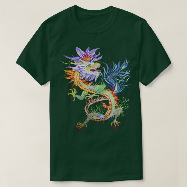 Camiseta Dragão de Fogo Chinês Brilhante e Vívido Corta o T (Frente do Design)