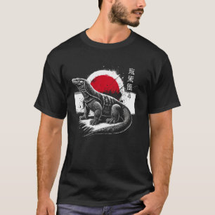 Camiseta Dragão de Komodo. Animais Sumi-e Legal Pôr do Sol.