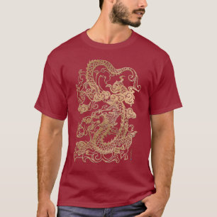 Camiseta Dragão Dourado no impressão de couro