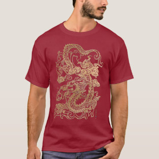 Camiseta Dragão Dourado no impressão de couro