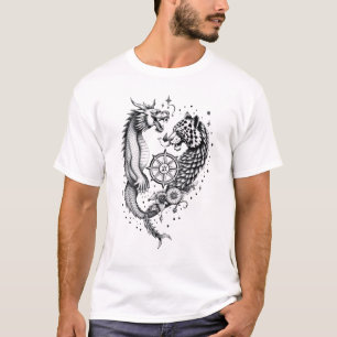 Camiseta Dragão e Design de Tatuagem Leopardo