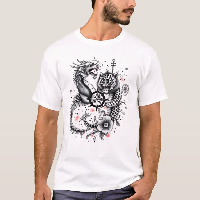 Camiseta Dragão e Leopard Yin Tattoo (Frente)