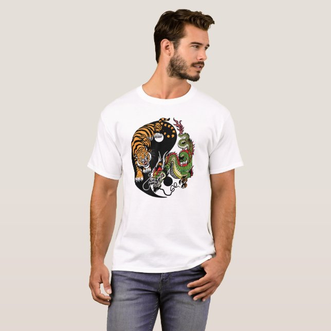 Camiseta dragão e tigre yin yang (Frente Completa)