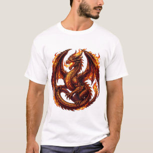 Camiseta Dragão Feroz do Inferno com Asas e Arte de Anel de