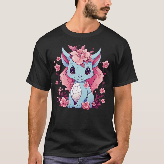 Camiseta Dragão Fofo Com Flor de Cerejeira I Menina Dragão (Frente)