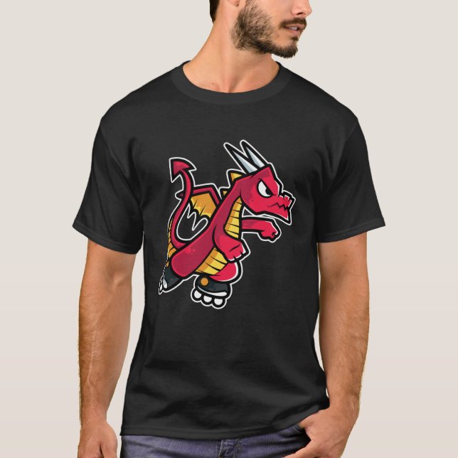 Camiseta Dragão-Fogo Vermelho Skate-Rolante-Rolante (Frente)