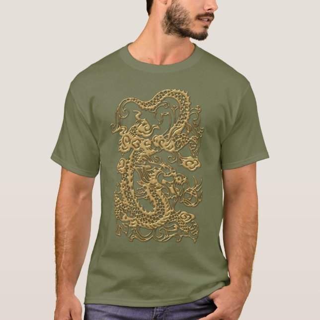 Camiseta Dragão gravado no Tshirt Khaki (Frente)
