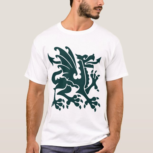 Camiseta Dragão Heráldico 01 - Verde Escuro (Frente)