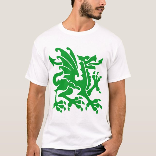 Camiseta Dragão Heráldico 01 - Verde-Grama (Frente)