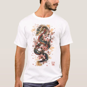 Camiseta Dragão Japonês com Flor de Cerejeira Mito Sakura
