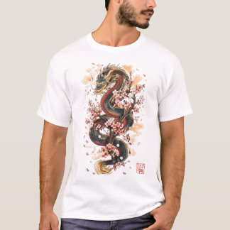 Camiseta Dragão Japonês com Flor de Cerejeira | Mito Sakura