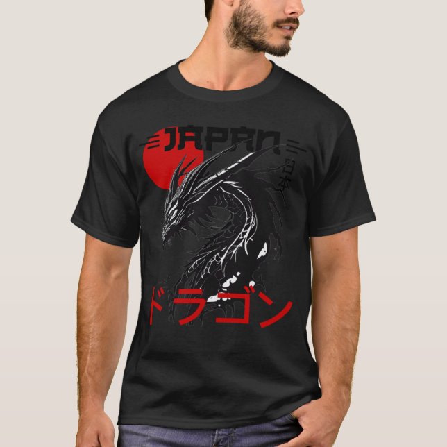 Camiseta Dragão Japonês com Sol Vermelho Tradicional Japão (Frente)