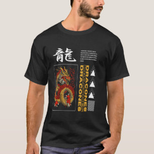 Camiseta Dragão Japonês Estilo Retro Asiático de Tóquio ano