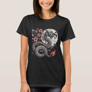 Camiseta Dragão Japonês Sakura Lua Cerejeira Flor Homens Sa