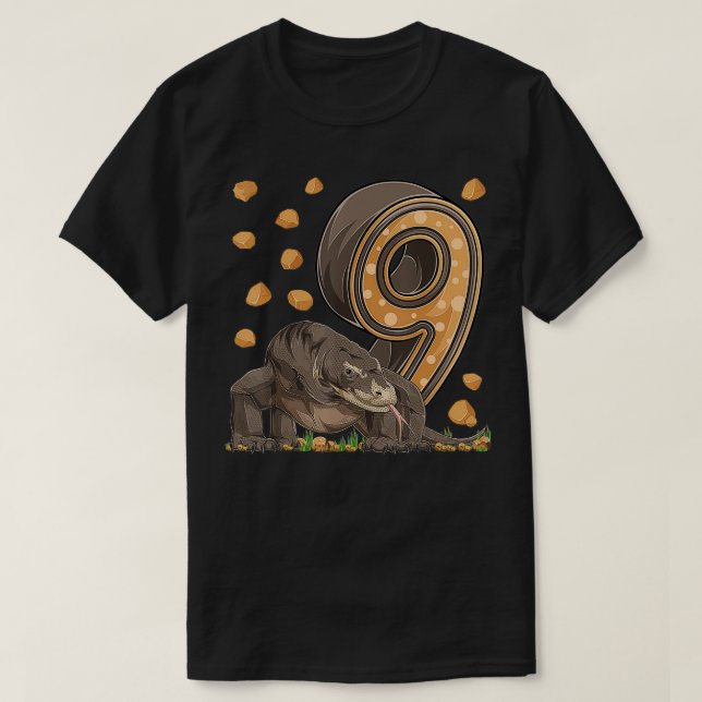 Camiseta Dragão Komodo, 9 anos, réptil 9.a parte de anivers (Frente do Design)