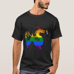 Camiseta Dragão Lésbico Bonito Segurando A Bandeira 