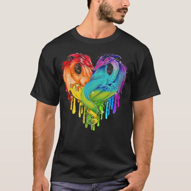 Camiseta Dragão LGBT Dragão Arco Arco-Íris Dragão LGBT (Frente)