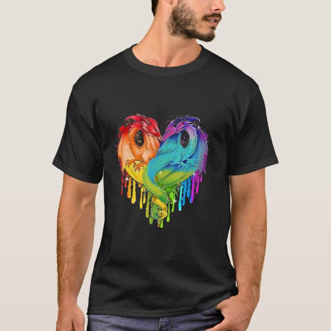 Camiseta Dragão LGBT Dragão Arco Arco-Íris Dragão LGBT Orgu (Frente)