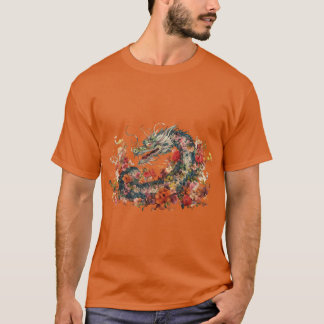 Camiseta Dragão lindo tradicional chinês transbordando w