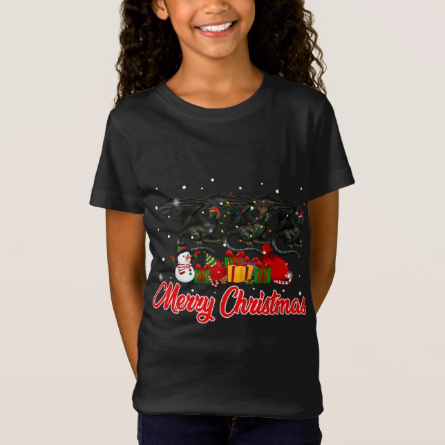 Camiseta Dragão Natal Pajama Funny Xmas Luzes Animais (Frente)