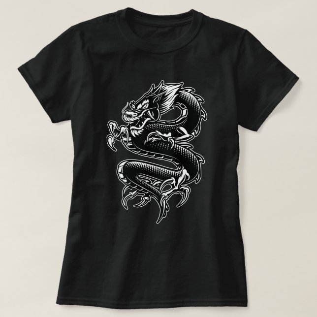 Camiseta Dragão Negro e Branco Enchido (Frente do Design)