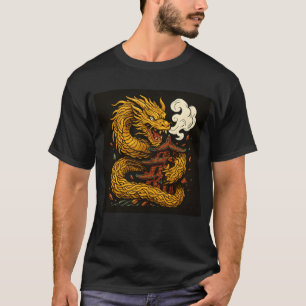 Camiseta Dragão-ouro Ataca Arte Pagoda