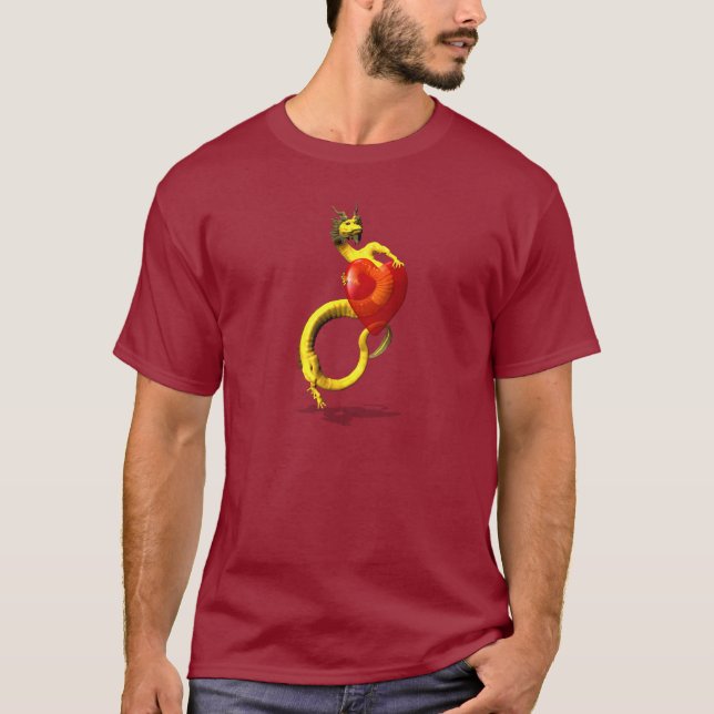 Camiseta Dragão ouro Com Grande Coração Vermelho (Frente)