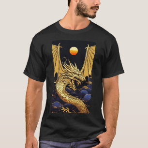 Camiseta "Dragão Ouro no amanhecer: Fusão Vaporwave"