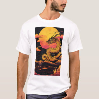 Camiseta "Dragão Ouro: Sinfonia do Sol em Vaporwave"