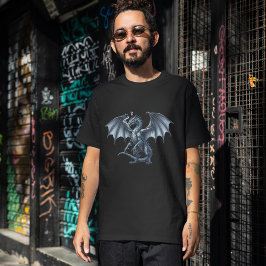 Camiseta Dragão Prateado Real Sobre Preto