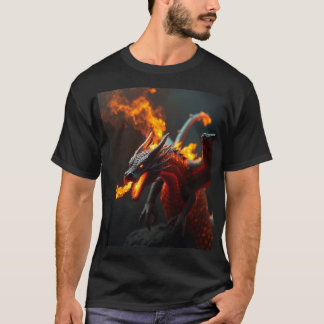Camiseta Dragão Realista de Fantasia Respirando Fogo