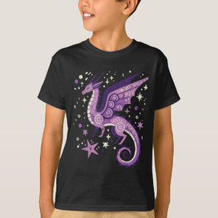 Camiseta Dragão Roxo Estrelas Fantasias Míticas Bonitas Ki