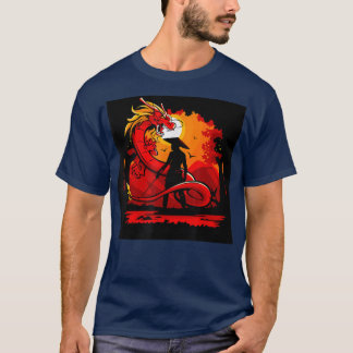 Camiseta Dragão Samurai Cavaleiro Espada Vermelha Fantasia