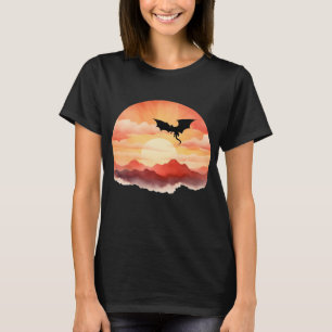 Camiseta Dragão Silhuetado contra um pôr do sol