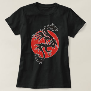 Camiseta Dragão Sol - preto vermelho branco + suas ideias