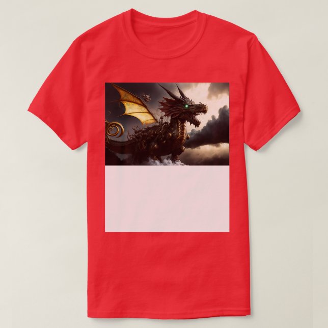 Camiseta Dragão Steampunk Andando Pela Tempestade (Frente do Design)
