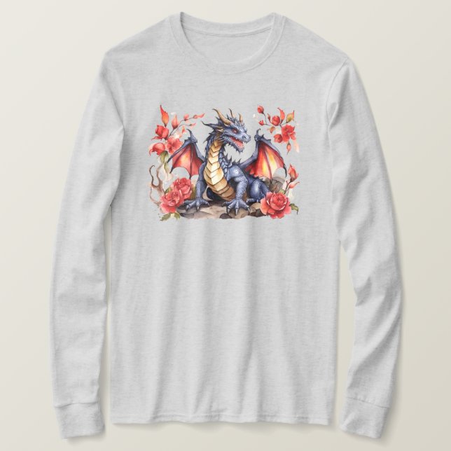 Camiseta "Dragão T-Shirt de Leve Longa (Frente do Design)