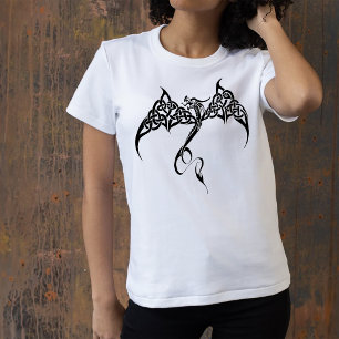 Camiseta Dragão Tribal Celta com Entrelaçamento Preto Branc