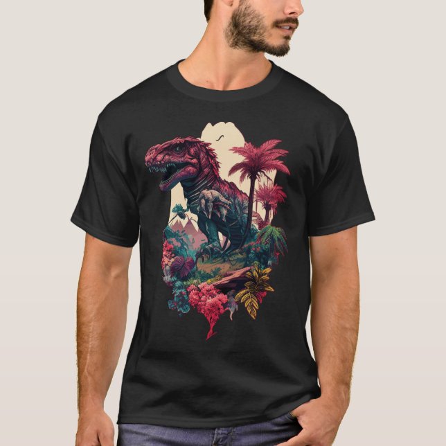 Camiseta Dragão Tropical Botânico Dinossauro Pré-Histórico  (Frente)