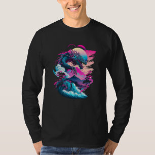 Camiseta Dragão Vaporwave Paisagem Abstrata Lua Árvore Água