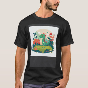 Camiseta Dragão Verde Bonito numa floresta de jardim