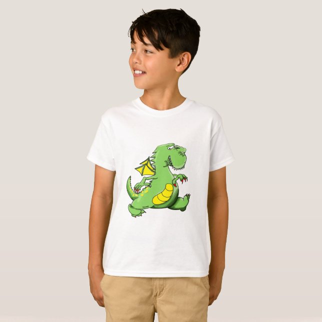 Camiseta Dragão verde de desenho animado andando de costas (Frente Completa)