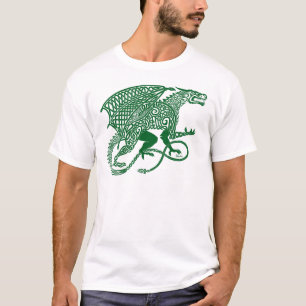 Camiseta Dragão verde de Knotwork no branco