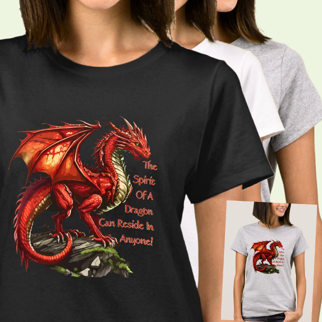 Camiseta Dragão Verde Vermelho, Espírito Pode Residir em Qu (Criador carregado)