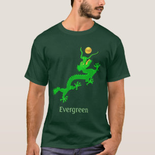Camiseta Dragão verde voador com bola dourada & caligrafia