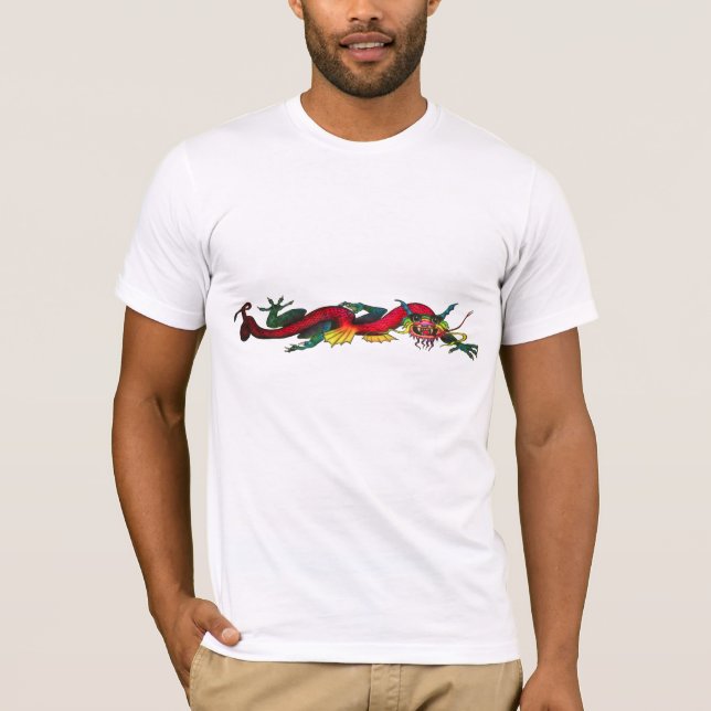 Camiseta Dragão Voador Iridescente Chinês - emblema sortudo (Frente)